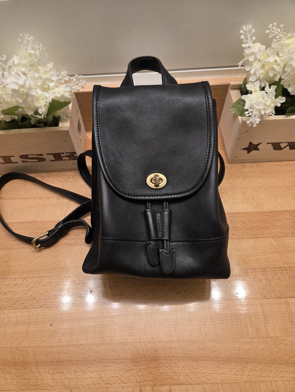 Coach Vintage Mini Daypack Backpack (Style #9960) Black Glove-Tanned Leather